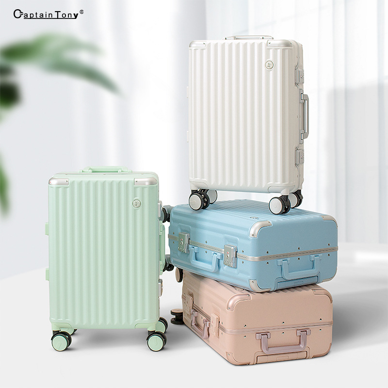 Factory in Stock Wholesale Aluminium Frame Luggage 20-Inch Mute Boarding Bag Candy Color Pc Luggage 24-Inch Suitcase