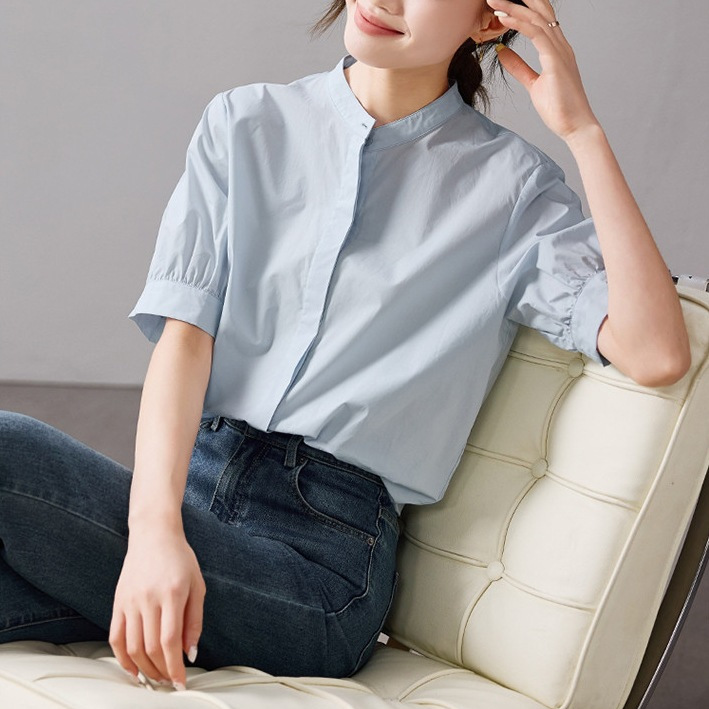 外贸通勤气质简约短袖衬衫女上衣2024夏季透气时尚百搭女士衬衣潮