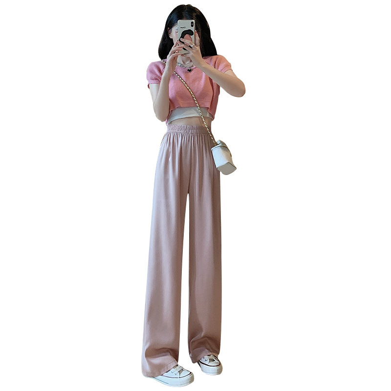 Acetate Ice Silk Wide-Leg Pants Female 2023 Summer Thin and All-Matching Casual Mopping Pants High Waist Drooping Baggy Pants Children