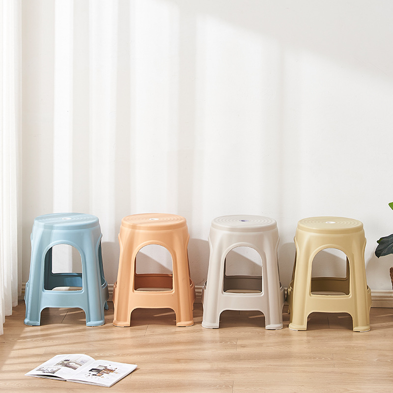 Plastic Stool Thickened Household Modern Simple Stackable Long-Sitting Comfortable Chair High round Stool Bench Dormitory