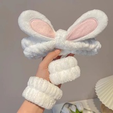 可爱毛绒兔子耳朵束发带手腕带洗脸防湿袖神器三件套头箍发圈发箍