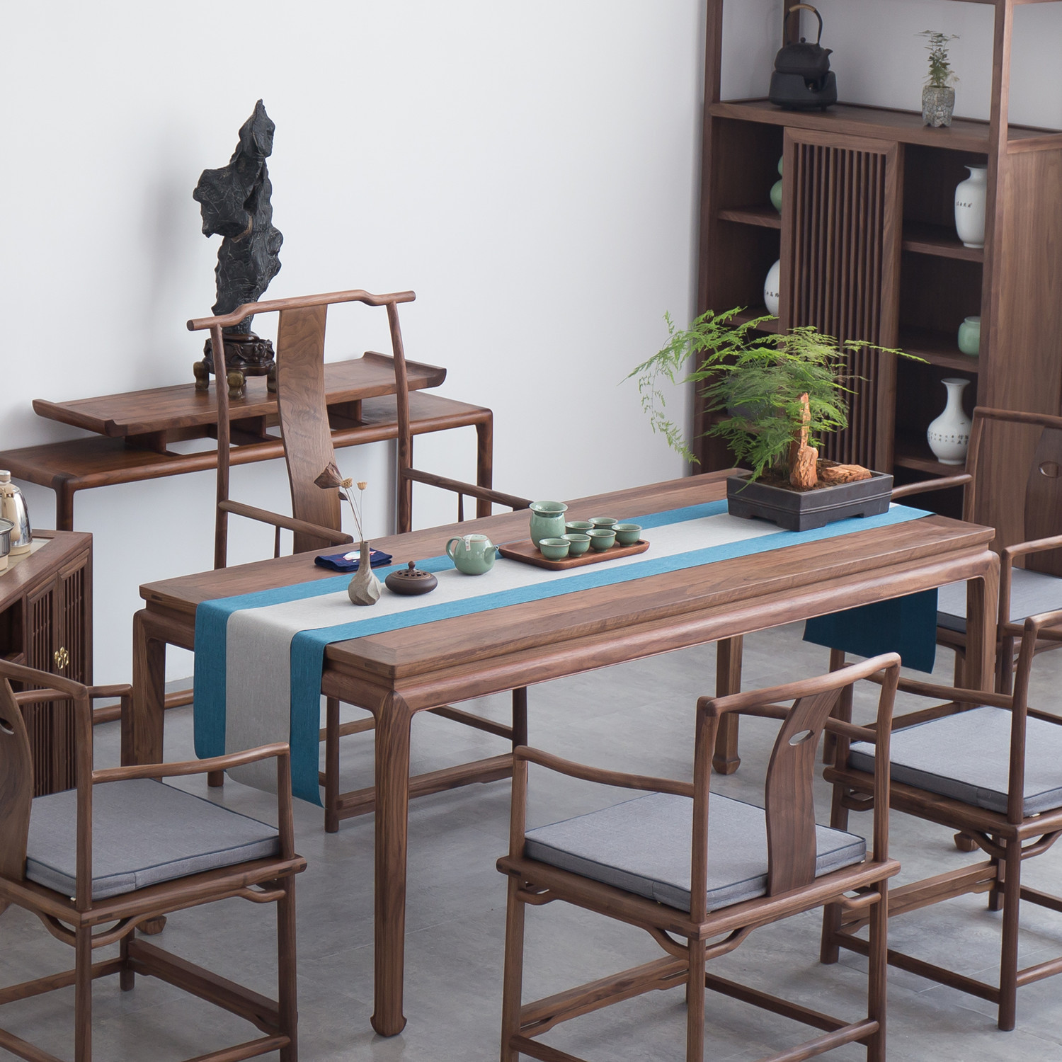 实木中式禅意茶桌椅组合茶馆客栈功夫茶台书房古典榆木写字书法桌