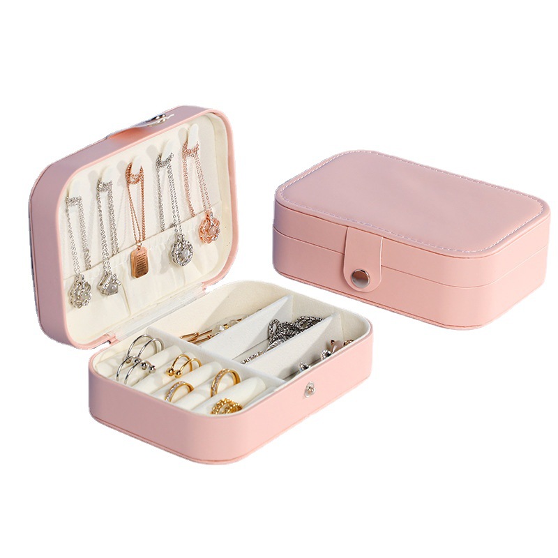 Products in Stock New Leather Portable Jewelry Box Double Layer No Stud Display Ring Necklace Jewelry Storage Box Wholesale