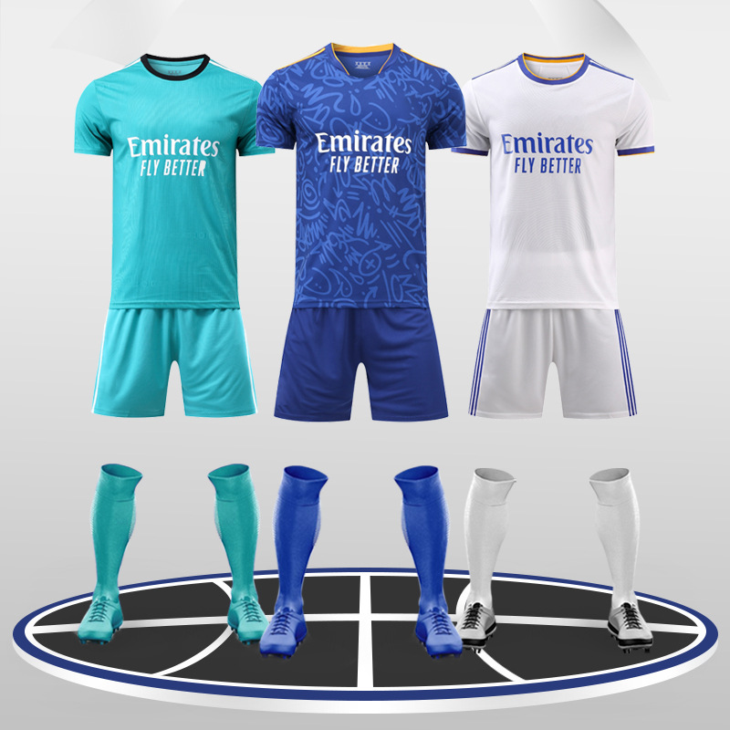 现货短袖足球服套装皇马主客场球衣个性印字印号比赛服-阿里巴巴