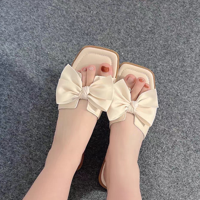 Bowknot Beach Slippers Women's Summer Wear Korean Style Fashion Girl Heart Flat Flower Fairy Style Sandals Women