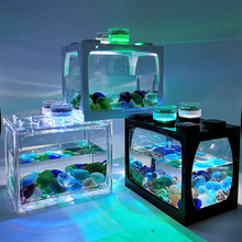小鱼缸水母创意生态缸微景观斗鱼缸带鱼水族箱带灯生态瓶