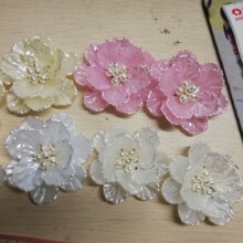 双层花朵 头饰复古发簪 染色多瓣花 S099手缝花ABS仿珍珠牡丹