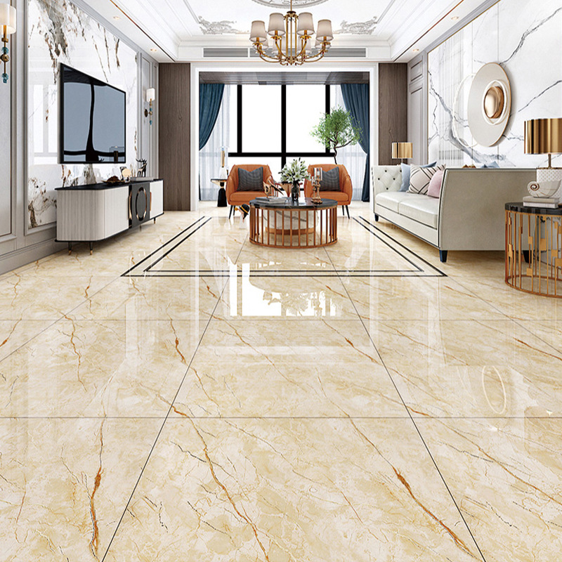 地板砖抛光砖800x800地砖客厅米黄聚晶金刚玉石玻化砖暖色瓷砖600