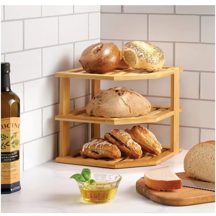 竹墙角置物架厨房碗碟调味品收纳架创意实木置物架水果面包储物架
