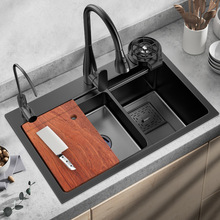黑色不锈钢大单槽厨房洗菜盆 大容量纳米涂层洗手水池加厚水槽