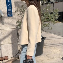 韩版小个子圆领纯色短装外套女2023秋季新简约单排扣休闲外套上衣