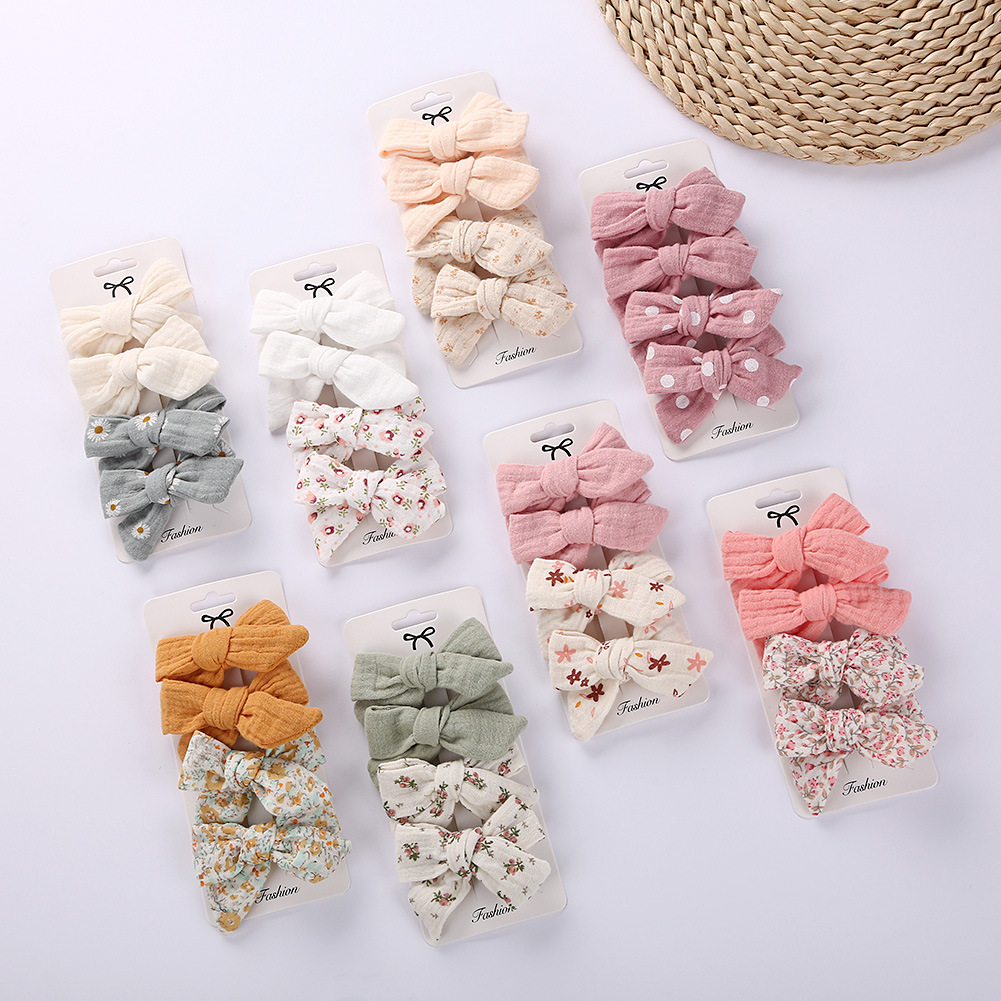 Children's Hair Bow Cloth Hairpin Set Children's Hairpin Four-Piece Set Baby Headdress