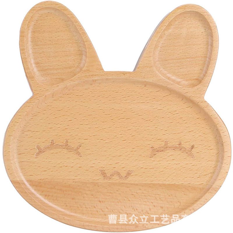 Creative Children's Cartoon Breakfast Solid Wood Separated Breakfast Tray Rabbit Shape Wooden round Snack Fruit Tray