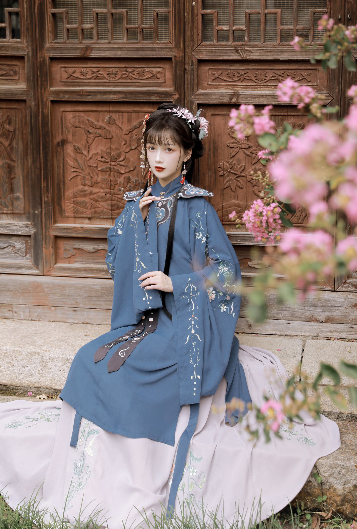 原创设计新款梦沉香汉服中国风刺绣立领杉襦裙云肩8098