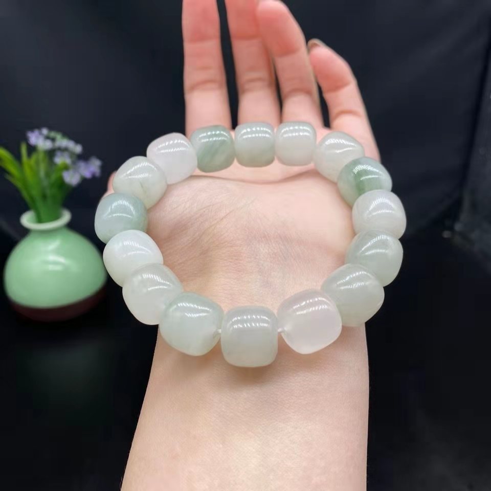 天山翠手链冰透金丝玉老型珠手串 玉石飘翠圆珠手链直播福利饰品