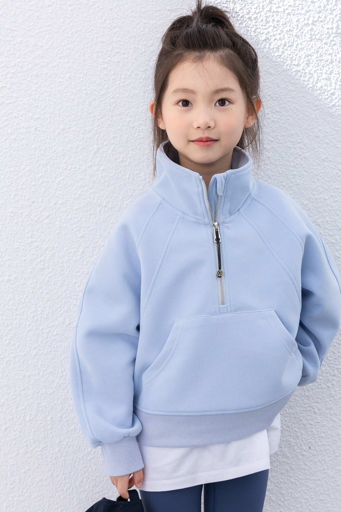 儿童运动卫衣2025春款女童宽松半拉链卫衣中大童lulu同款休闲上衣