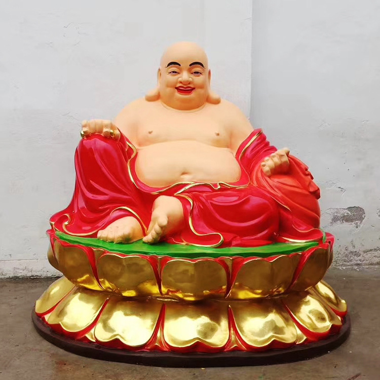 纯铜弥勒佛铜像彩绘贴金寺庙寺院佛堂供奉佛像招财弥勒佛雕塑摆件