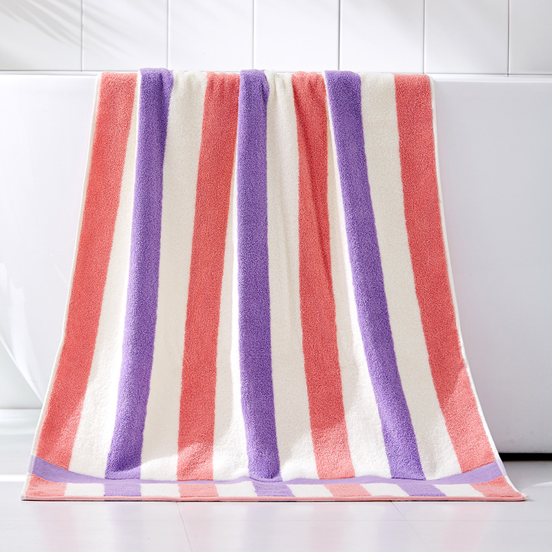 Cotton Adult Striped Bath Towel 32-Strand Pure Cotton 70 * 140cm Men's and Women's Bath Towel Embroidered Custom