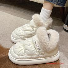 雪地靴女冬季增高新款加绒加厚保暖棉鞋一脚蹬防滑棉靴防水面包鞋