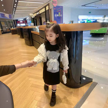 韩版女童连衣裙2023春款女宝宝小熊卡通裙子时尚儿童蕾丝公主裙潮