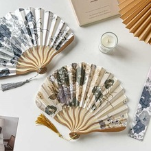 龙刀扇女式折扇日本和风绢布贝壳扇随身便携古风小折叠扇中国风无