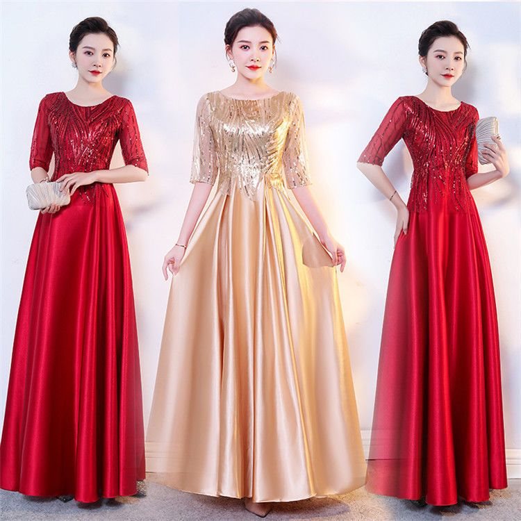 新款大合唱演出服女长裙红歌比赛表演服中老年合唱团指挥亮片礼服