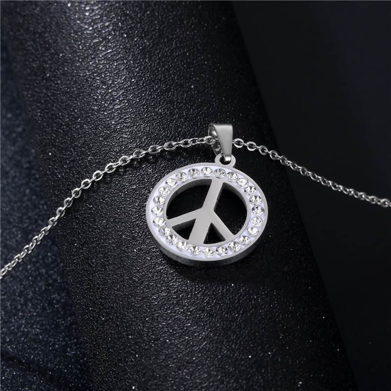 Europe and America Cross Border Hip Hop Hiphop Ornament Stainless Steel Diamond-Embedded Anti-war Peace Logo Pendant Clay Diamond Necklace