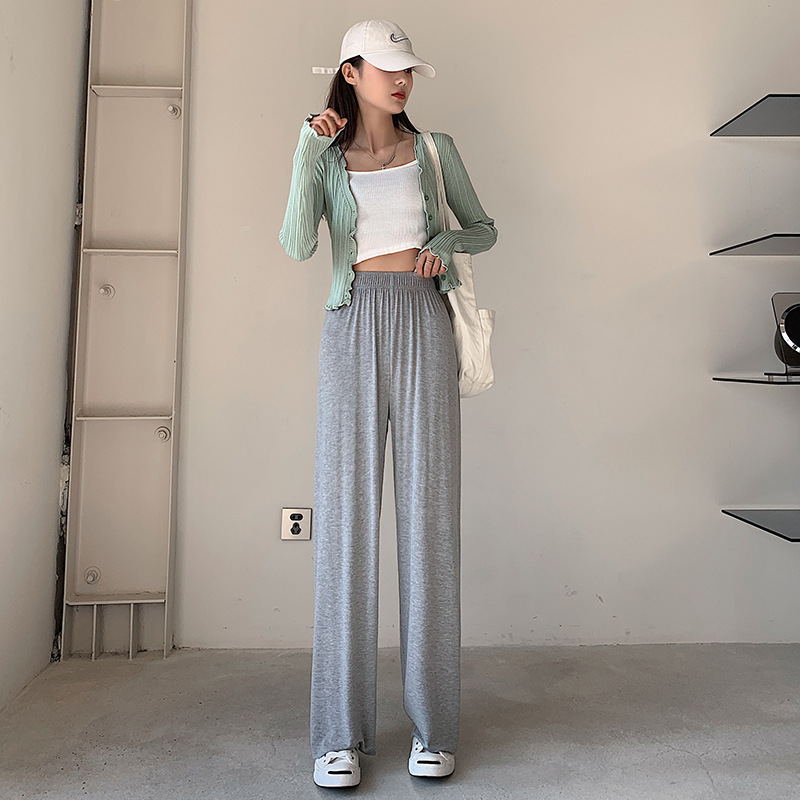 莫代尔阔腿裤女春夏高腰垂感宽松直筒薄款休闲显瘦裤子