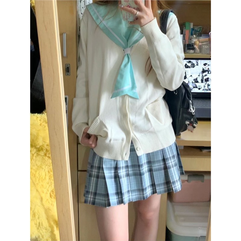日系学院风jk制服女装学生班服针织衫开衫v领毛衣春秋款长袖外穿