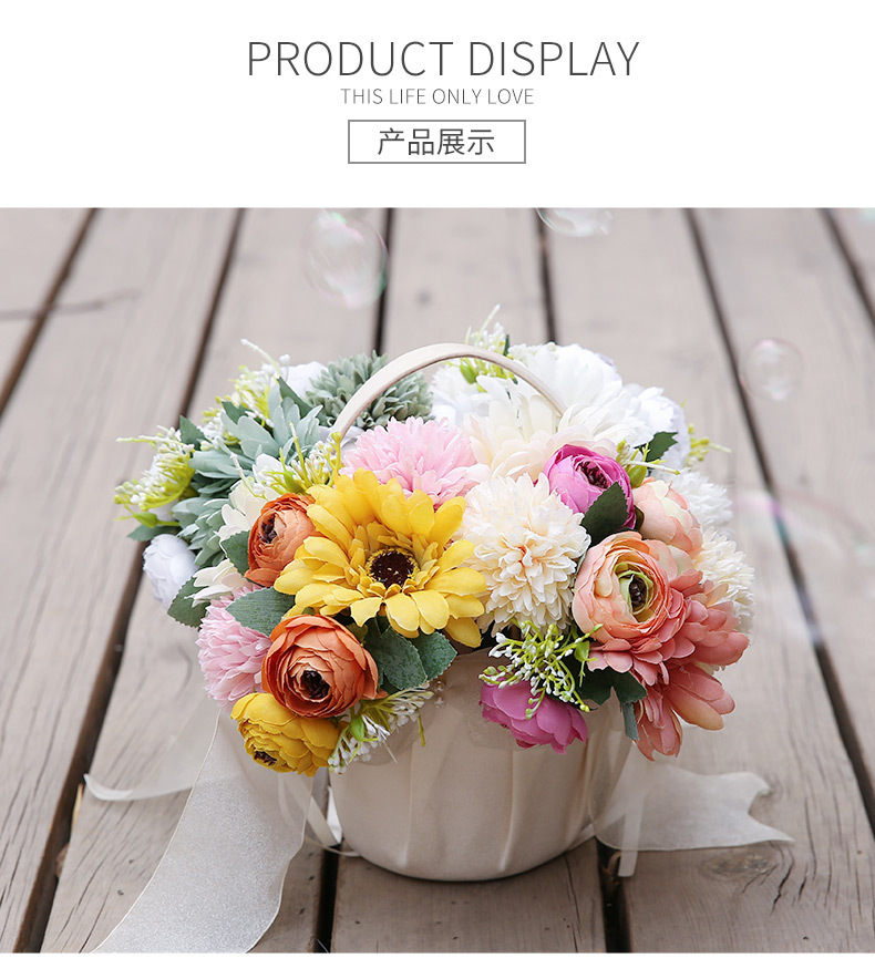 球菊手扎花束批发 客厅餐桌摆放绢花 田园写真拍摄道具花婚礼装饰