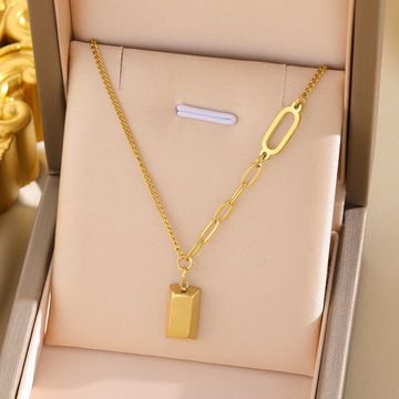 钛钢不掉色好运暴富小金砖项链女网红轻奢时尚高级感小金条锁骨链