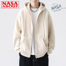 NASA联名连帽卫衣男秋季新款青少年潮流百搭纯色宽松开衫夹克外套