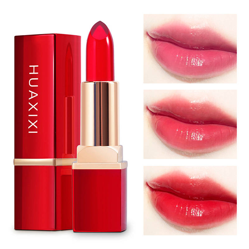 花茜茜果冻滋润口红水晶温变唇膏不易沾杯不掉色持久变色孕妇可用