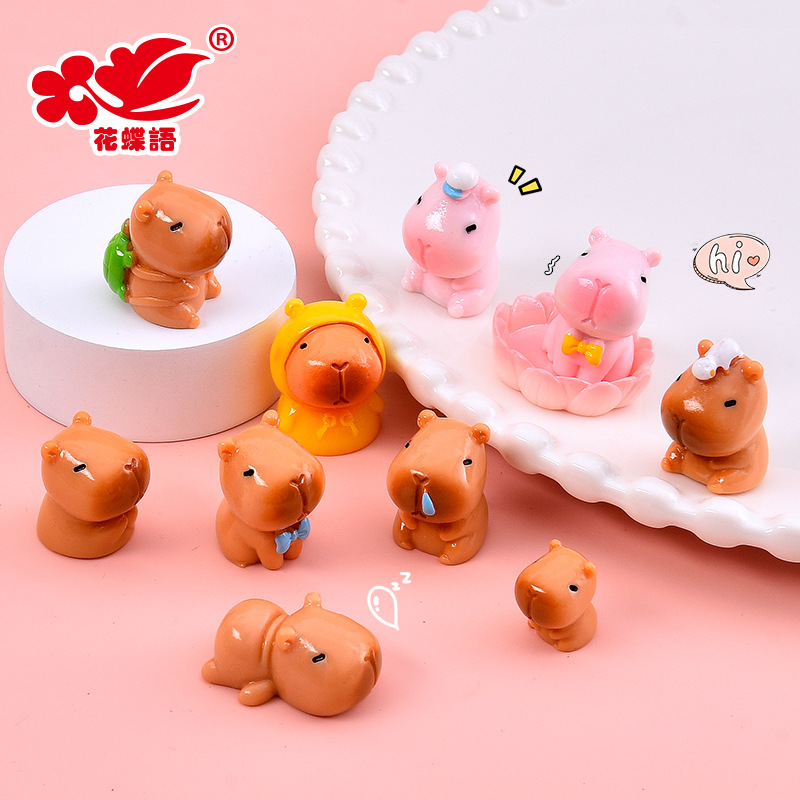 新款水豚卡皮巴拉萌粒 树脂桌面小摆件diy潮玩盲袋配件奶油胶材料