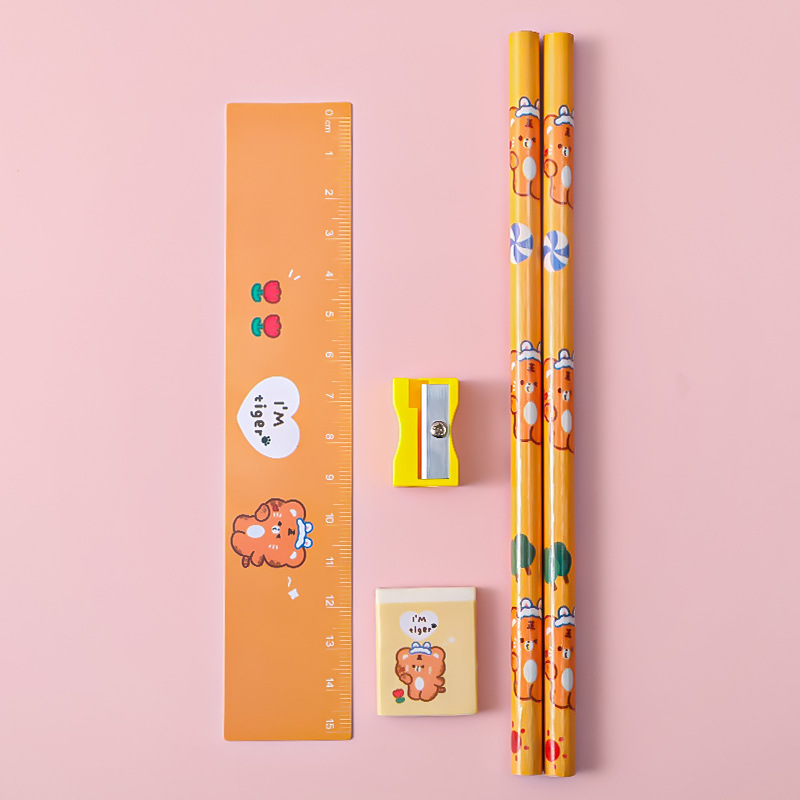 Cartoon Pencil Set Student Studying Stationery Five-Piece Children's Drawing Sketch Supplies Kindergarten Small Prize