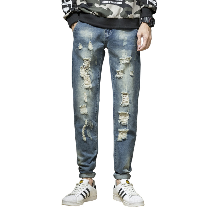  American Retro High Street Washed Worn Jeans Men's Ins Fashion Brand Loose Straight Trousers