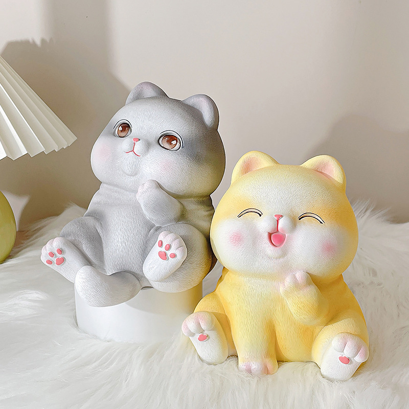 Cute Desktop Large Capacity Can Enter and Exit Cartoon Cat Savings Bank Children's Day Gift Lazy Cat Vinyl Coin Bank