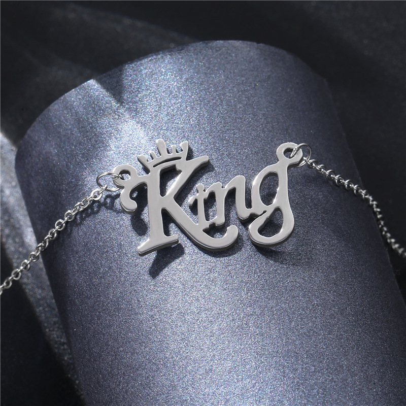 Hipster Hip Hop Stainless Steel Necklace Glossy Pendant King Letter Personality Fashion Brand Clavicle Chain Accessories in Stock Wholesale