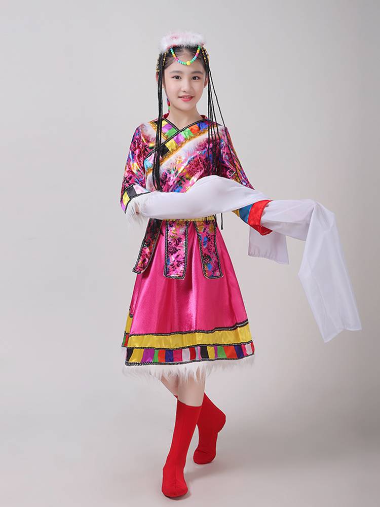 少数民族服装儿童藏族舞蹈演出服男女童西藏卓玛藏服舞台合唱服饰