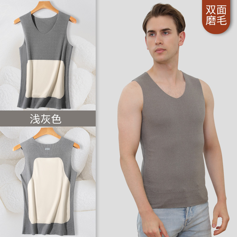 Silk Double-Sided Dralon Thermal Vest Big Pasters Seamless Men Bottoming Velvet Thickened Close-Fitting Autumn and Winter Bellyband