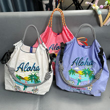ballchain新款夏威夷刺绣购物袋大容量尼龙环保袋手提单肩斜挎包
