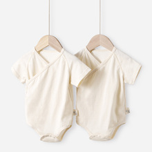 有机棉婴儿短袖和尚服宝宝斜襟连体衣新生儿三角哈衣爬服批发代发