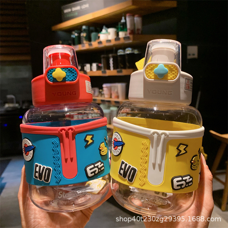 Children's Cute Cartoon Plastic Cup Ins Good-looking Large Capacity Drop-Proof and Portable Water Cup High Temperature Resistant Sports Bottle