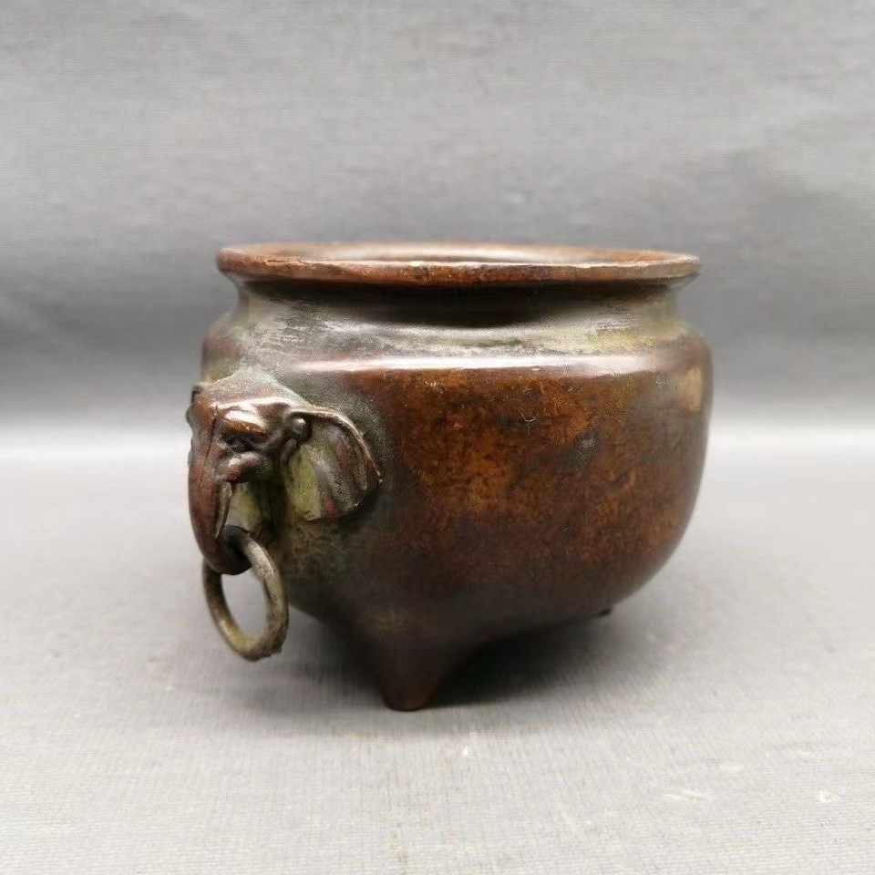 古玩铜香炉居家复古宣德炉古玩杂项收藏仿紫铜小香薰炉-阿里巴巴