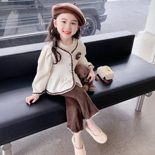女童花朵喇叭裤套装2024春季新款韩版宝宝小香风两件套一件代发潮