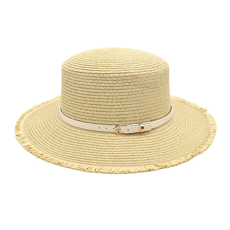 Foreign Trade Straw Hat Wholesale Summer Women's Sun-Proof Sun Protection Hat Korean Style Fashion Casual Flat Top Tassel Edge Fashion Top Hat