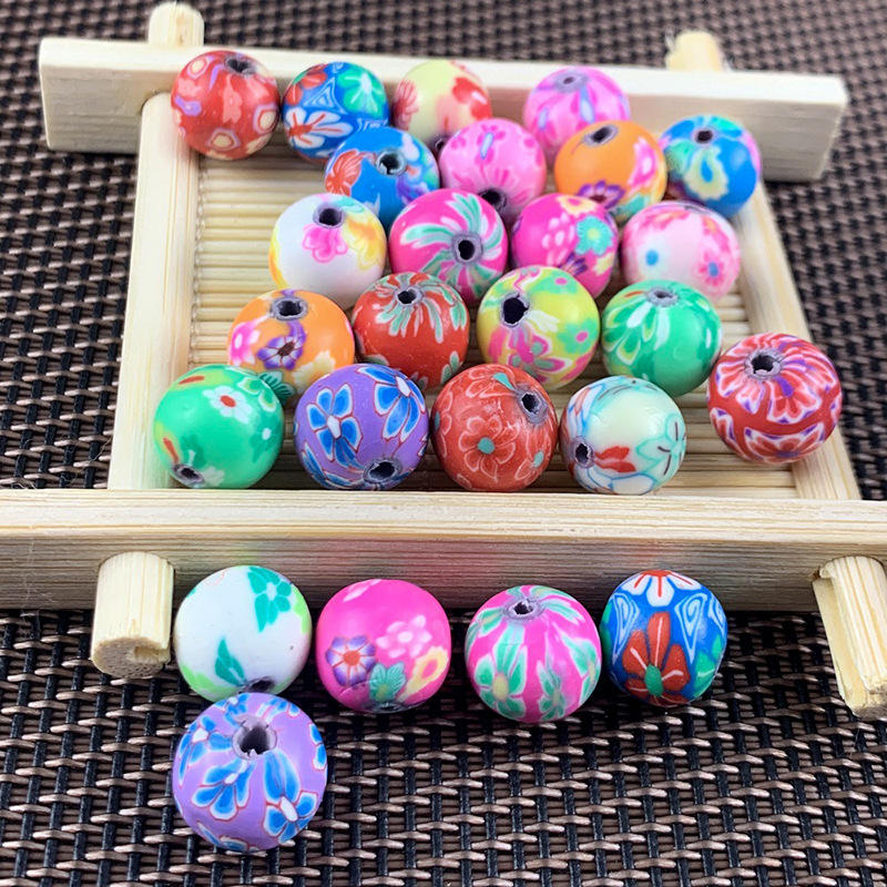 软陶珠子diy饰品配件耳环项链材料串珠印花彩色软陶散圆珠