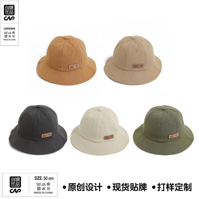 spring new baby fisherman hat boys and girls outdoor sun hat leather tag bear fisherman hat 1-3 years old bay hat