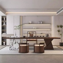 意式轻奢新中式岩板茶桌椅茶室实木茶台家用设计师办公高端泡茶桌