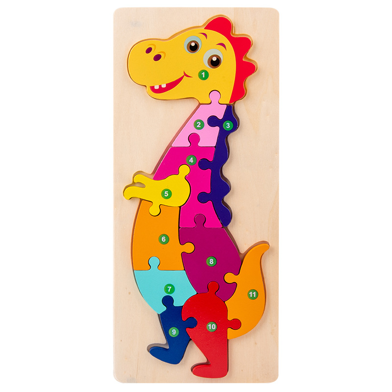 Cross-Border Large Buckle Three-Dimensional Cartoon Animal Puzzle Puzzle Children Early Childhood Education Wooden Toy Blocks 0.2